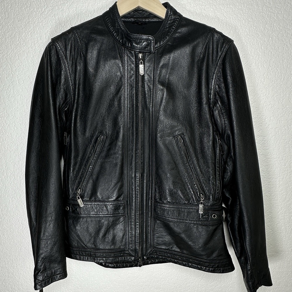 Harley Davidson Genuine Leather Jacket Black Riding Gear Vented Logo Women's Sml